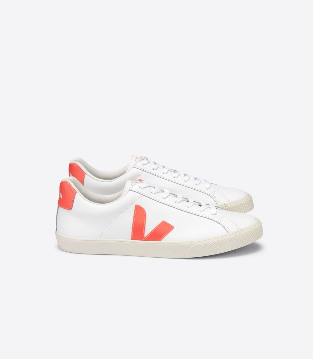 Veja Sneakers Mens - Esplar Leather - White/Orange - 1865SZFEB